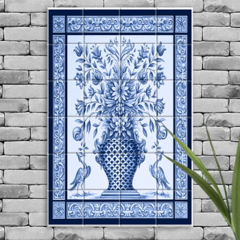 Quadro Painel Azulejo Português Vaso com Flores