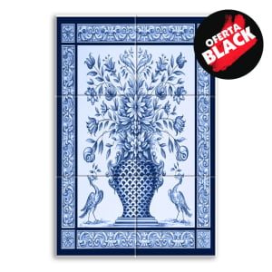 Quadro Painel Azulejo Português Vaso com Flores