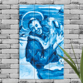 Quadro Painel Imagem São Francisco de Assis em Azulejo Decorativo Estilo Português