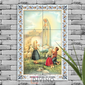 Quadro Imagem Nossa Senhora de Fátima em Azulejo Decorativo Colorido