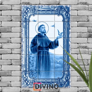 Quadro Imagem São Francisco de Assis em Azulejo Decorativo Estilo Português