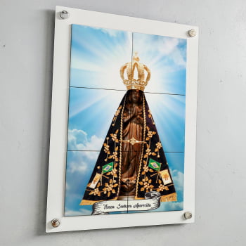 Quadro Decorativo com Imagem de Nossa Senhora Aparecida em Azulejo 50x70cm