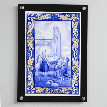 Quadro Decorativo com Imagem de Nossa Senhora de Fátima em Azulejo 50x70cm