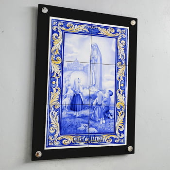 Quadro Decorativo com Imagem de Nossa Senhora de Fátima em Azulejo 50x70cm