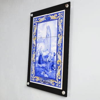 Quadro Decorativo com Imagem de Nossa Senhora de Fátima em Azulejo 50x70cm