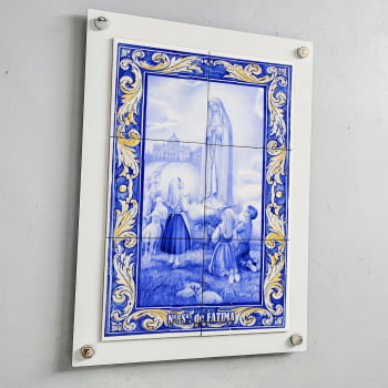 Quadro Decorativo com Imagem de Nossa Senhora de Fátima em Azulejo 50x70cm