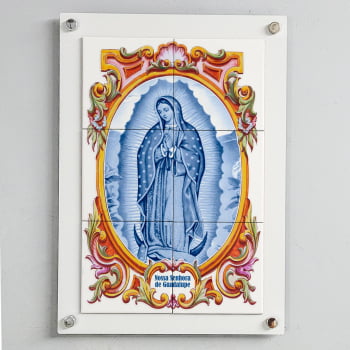 Quadro Decorativo com Imagem de Nossa Senhora de Guadalupe em Azulejo 50x70cm