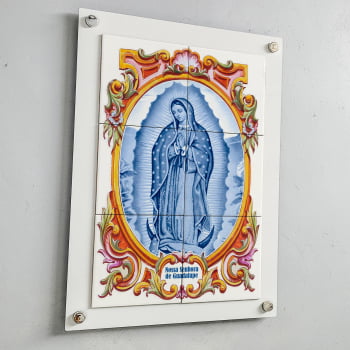 Quadro Decorativo com Imagem de Nossa Senhora de Guadalupe em Azulejo 50x70cm