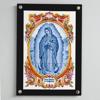 Quadro Decorativo com Imagem de Nossa Senhora de Guadalupe em Azulejo 50x70cm