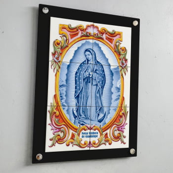 Quadro Decorativo com Imagem de Nossa Senhora de Guadalupe em Azulejo 50x70cm