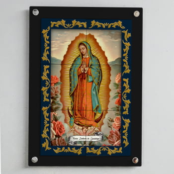 Quadro Decorativo com Imagem de Nossa Senhora de Guadalupe em Azulejo Colorido 50x70cm