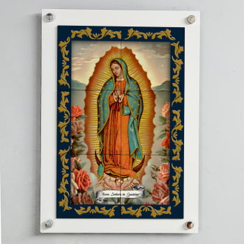 Quadro Decorativo com Imagem de Nossa Senhora de Guadalupe em Azulejo Colorido 50x70cm