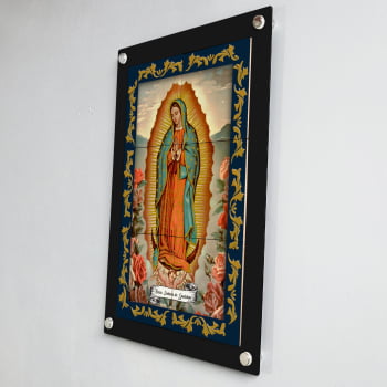 Quadro Decorativo com Imagem de Nossa Senhora de Guadalupe em Azulejo Colorido 50x70cm