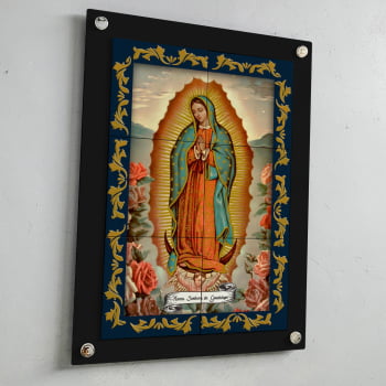 Quadro Decorativo com Imagem de Nossa Senhora de Guadalupe em Azulejo Colorido 50x70cm