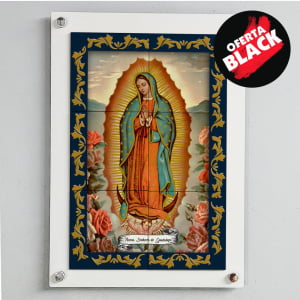 Quadro Decorativo com Imagem de Nossa Senhora de Guadalupe em Azulejo Colorido 50x70cm