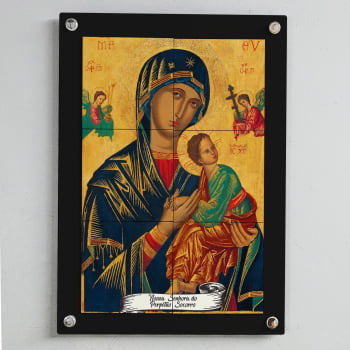 Quadro Decorativo com Imagem de Nossa Senhora do Perpétuo Socorro em Azulejo 50x70cm