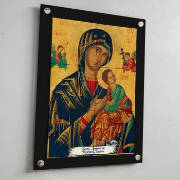 Quadro Decorativo com Imagem de Nossa Senhora do Perpétuo Socorro em Azulejo 50x70cm