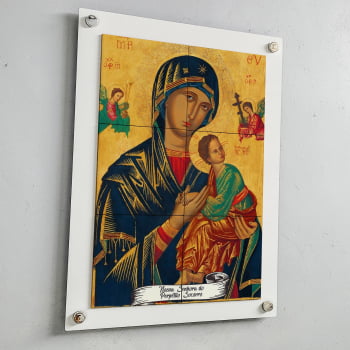 Quadro Decorativo com Imagem de Nossa Senhora do Perpétuo Socorro em Azulejo 50x70cm