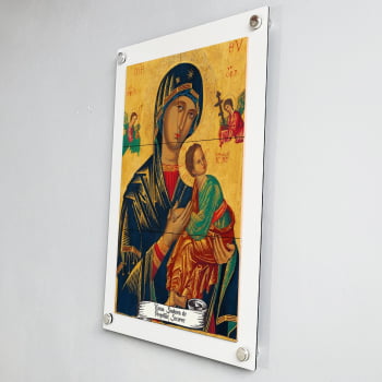 Quadro Decorativo com Imagem de Nossa Senhora do Perpétuo Socorro em Azulejo 50x70cm