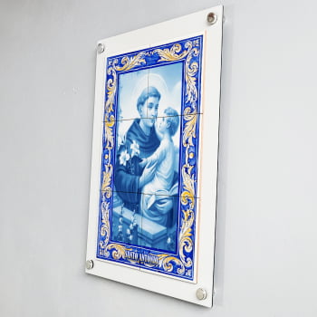 Quadro Decorativo com Imagem de Santo Antônio em Azulejo 50x70cm