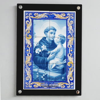 Quadro Decorativo com Imagem de Santo Antônio em Azulejo 50x70cm