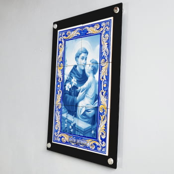 Quadro Decorativo com Imagem de Santo Antônio em Azulejo 50x70cm