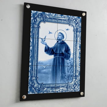 Quadro Decorativo com Imagem de São Francisco de Assis em Azulejo 50x70cm