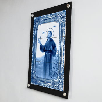 Quadro Decorativo com Imagem de São Francisco de Assis em Azulejo 50x70cm