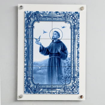 Quadro Decorativo com Imagem de São Francisco de Assis em Azulejo 50x70cm