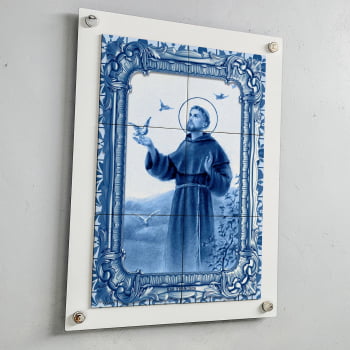 Quadro Decorativo com Imagem de São Francisco de Assis em Azulejo 50x70cm