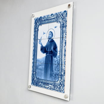 Quadro Decorativo com Imagem de São Francisco de Assis em Azulejo 50x70cm