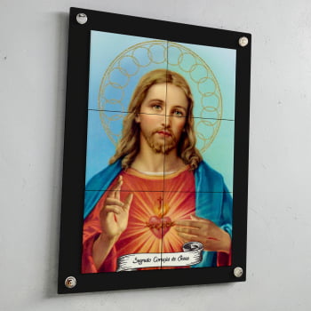 Quadro Decorativo com Imagem do Sagrado Coração de Jesus em Azulejo 50x70cm