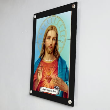 Quadro Decorativo com Imagem do Sagrado Coração de Jesus em Azulejo 50x70cm