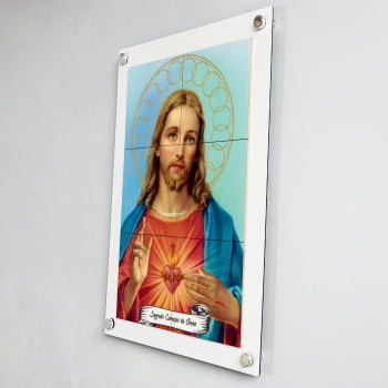 Quadro Decorativo com Imagem do Sagrado Coração de Jesus em Azulejo 50x70cm