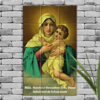 Quadro Imagem Mãe Rainha de Schoenstatt em Azulejo Decorativo Colorido