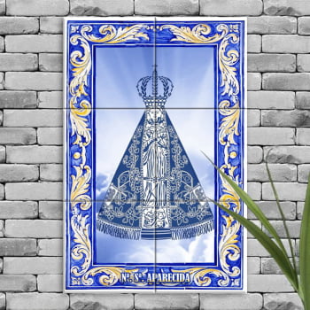 Quadro Imagem Nossa Senhora Aparecida em Azulejo Decorativo Estilo Português