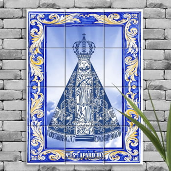 Quadro Imagem Nossa Senhora Aparecida em Azulejo Decorativo Estilo Português