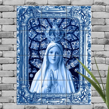 Quadro Imagem Nossa Senhora de Fátima em Azulejo Decorativo Estilo Vitral Português