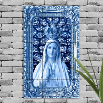 Quadro Imagem Nossa Senhora de Fátima em Azulejo Decorativo Estilo Vitral Português