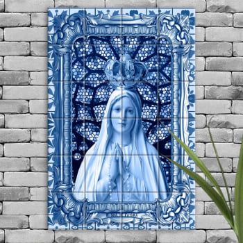 Quadro Imagem Nossa Senhora de Fátima em Azulejo Decorativo Estilo Vitral Português