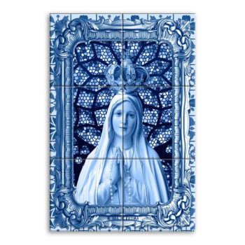 Quadro Imagem Nossa Senhora de Fátima em Azulejo Decorativo Estilo Vitral Português