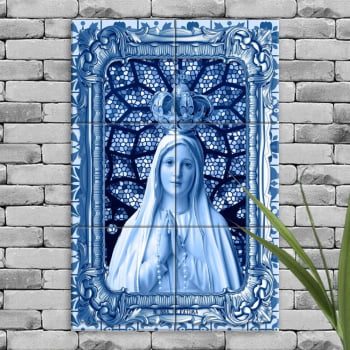 Quadro Imagem Nossa Senhora de Fátima em Azulejo Decorativo Estilo Vitral Português