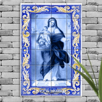 Quadro Imagem Nossa Senhora do Rosário em Azulejo Decorativo Estilo Português