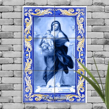 Quadro Imagem Nossa Senhora do Rosário em Azulejo Decorativo Estilo Português