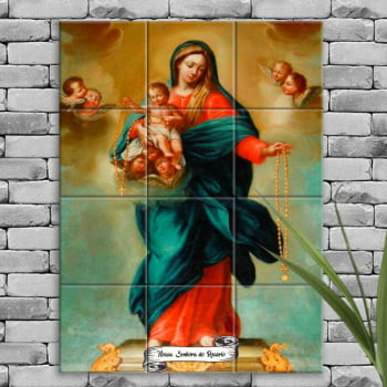 Quadro Imagem Nossa Senhora do Rosário em Azulejo Decorativo Colorido