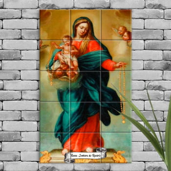 Quadro Imagem Nossa Senhora do Rosário em Azulejo Decorativo Colorido