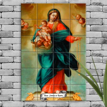 Quadro Imagem Nossa Senhora do Rosário em Azulejo Decorativo Colorido