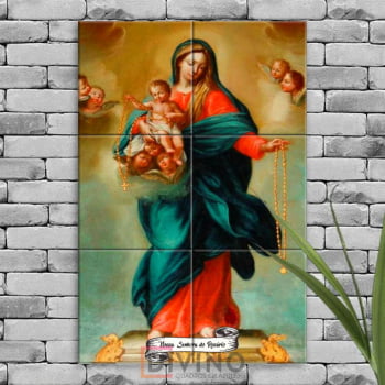 Quadro Imagem Nossa Senhora do Rosário em Azulejo Decorativo Colorido