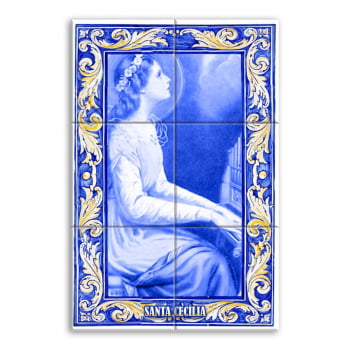 Quadro Imagem Santa Cecília em Azulejo Decorativo Estilo Português