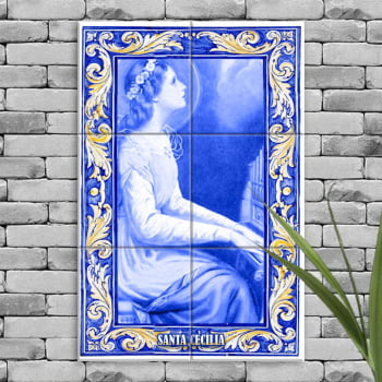 Quadro Imagem Santa Cecília em Azulejo Decorativo Estilo Português